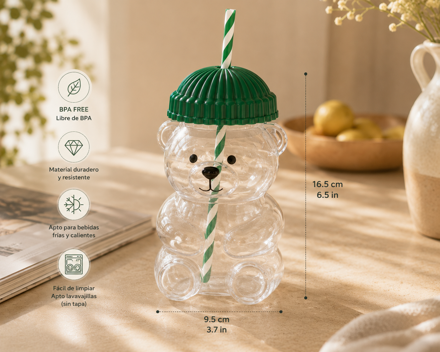 Beary™ – Vaso Osito con Pajita, 590ml